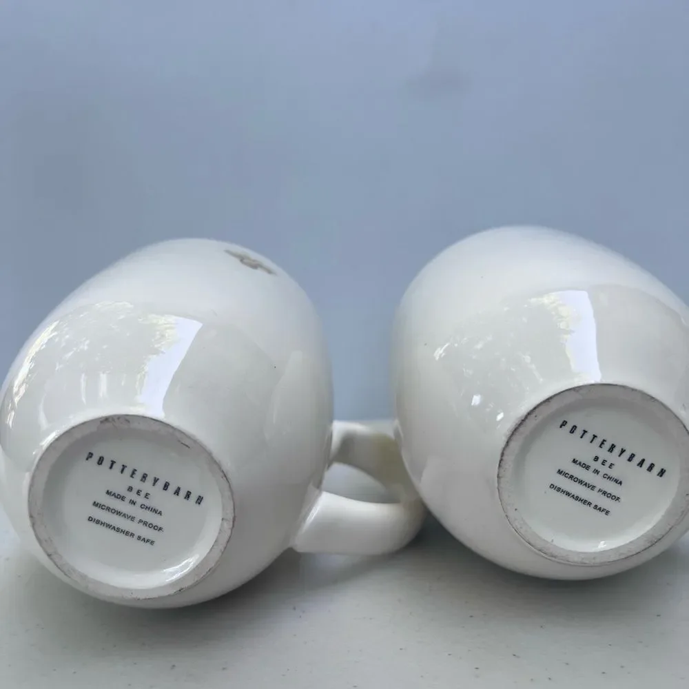 Vintage Pottery Barn BEE White China Tea Pot with mugs 8 oz